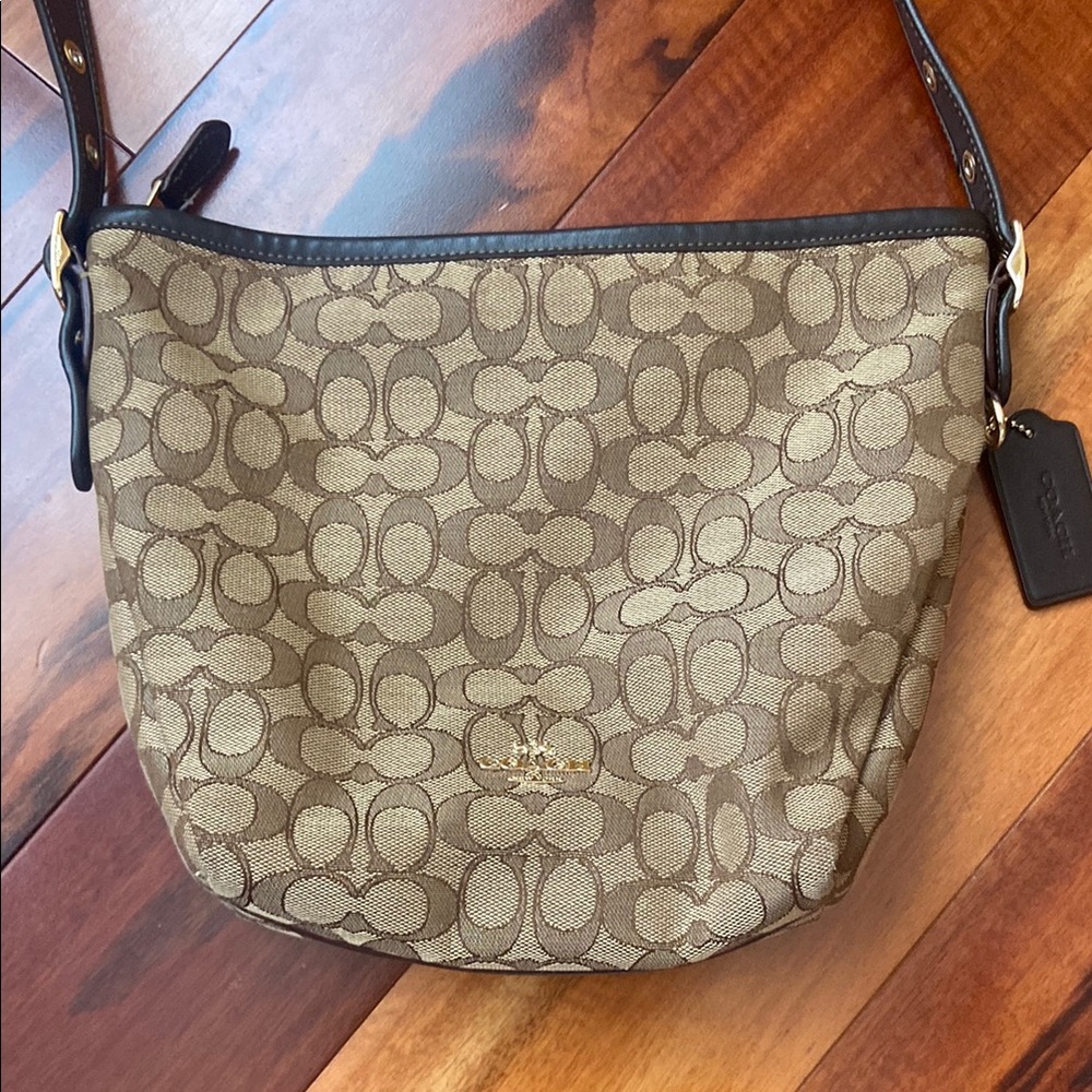 Coach Brown Leather Trim Shoulder Bag